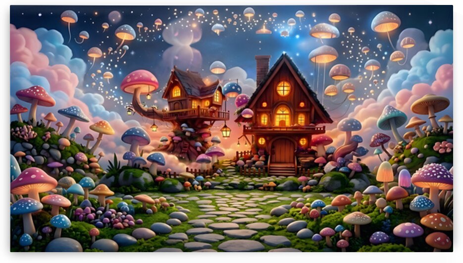 Spooky Haunted House at Night – Halloween Fantasy Art Print by sama photo