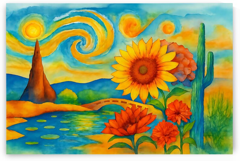 Vibrant Abstract Swirls and Flowers – Modern Colorful Art Print by sama photo