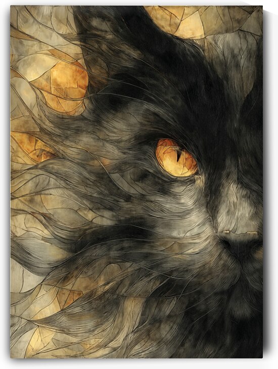Golden Gaze – Mystical Black Cat Portrait by Anne Laure GOUPIL