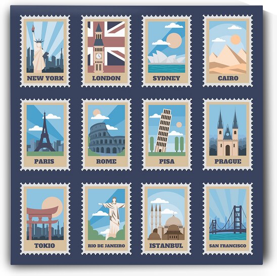 Travel postage stamps by Point Art
