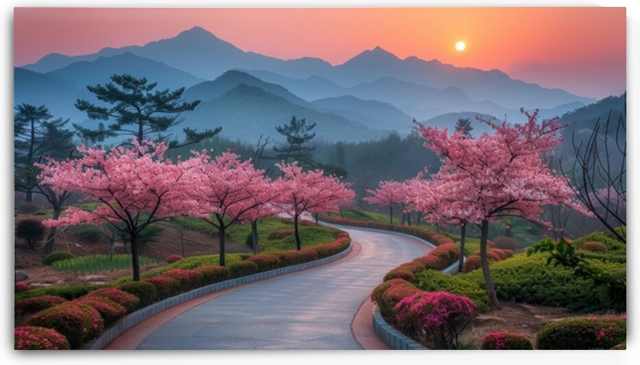 Road with Pink Flowers by Point Art