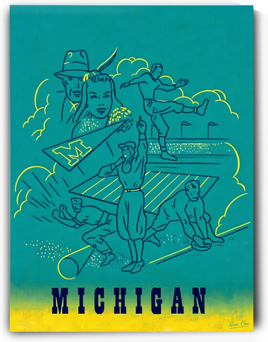 1940s Michigan Football Art Remix by Row One Brand