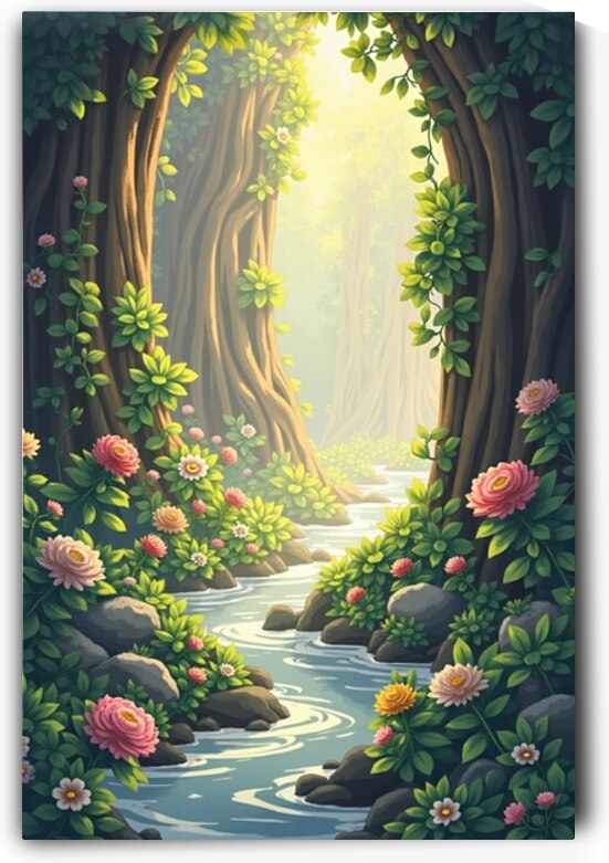 Whimsical Forest Stream – Enchanted Nature Wall Art by Hussein Ayman kabli