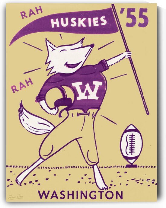 1955 Washington Huskies Cartoon Art Remix by Row One Brand