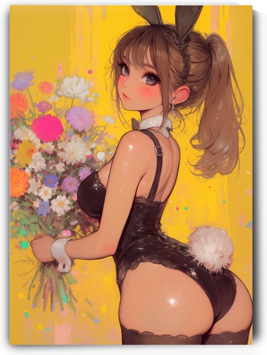Elegant Bunny Girl with Flowers – Fantasy Anime Art by Anne Laure GOUPIL