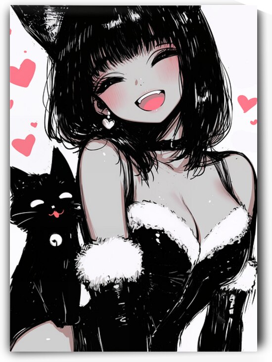 Smiling Cat Girl – Cute Kawaii Anime Illustration by Anne Laure GOUPIL