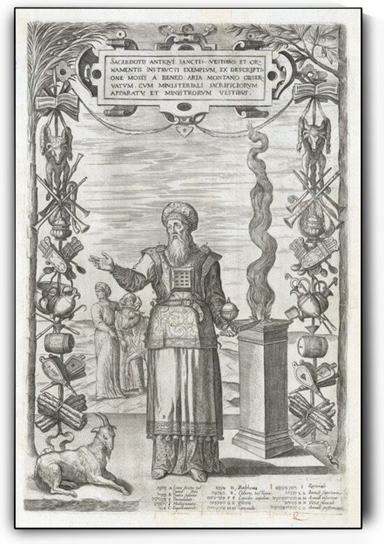 Hebrew Priest from the 1572 Polyglot Bible – Early Illustrated Biblical Figure Showing Priestly Garments Ritual Implements Sacred Vestments and Detailed Iconography from Renaissance-Era Scriptural Scholarship by History In Your Home
