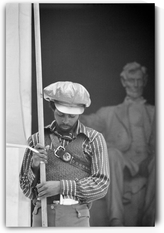 1970 Photo of Black Panther Member in Front of Lincoln Memorial – Civil Rights Era Photograph Showing Black Power Movement Political Activism Social Justice History and African American Resistance in the 1970s by History In Your Home