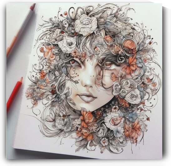 Floral Fantasy Portrait – Surreal Female Face with Botanical Elements by Nourdigit