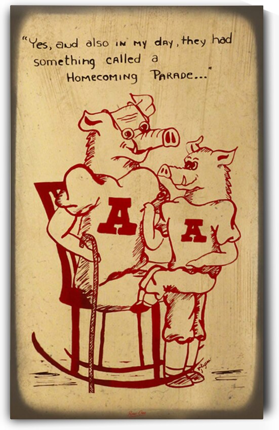 1960s Arkansas Razorback Homecoming Cartoon by Row One Brand