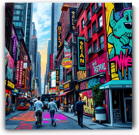 Urban Protest March: Crowd Carrying Colorful Signs Down City Streets by MEGA