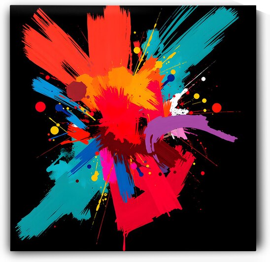 Vibrant Paint Splatter Art: Color Explosion on Black Background by MEGA
