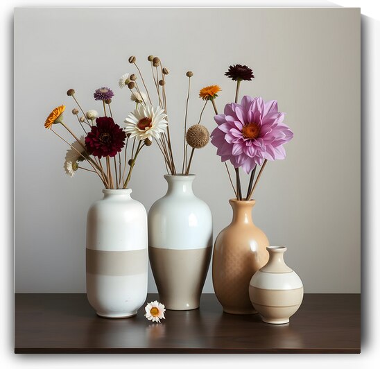 Still Life Floral Arrangement: Vases with Fresh Flowers on Display by MEGA