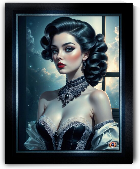 The Nocturnal Gaze Of Anthea Virelli Amidst Ethereal Cosmic Skies Striking AI Concept Art by Xzendor7 by xzendor7