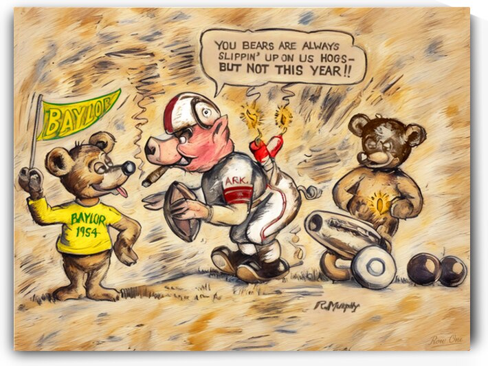 1950s Baylor Arkansas Football Cartoon Art by Row One Brand