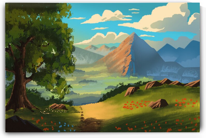 Serenity in Nature: A Tranquil Landscape Canvas by sarah illustrator