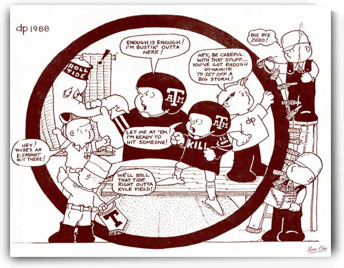 1988 Alabama at Texas A&M Football Cartoon Art by Row One Brand