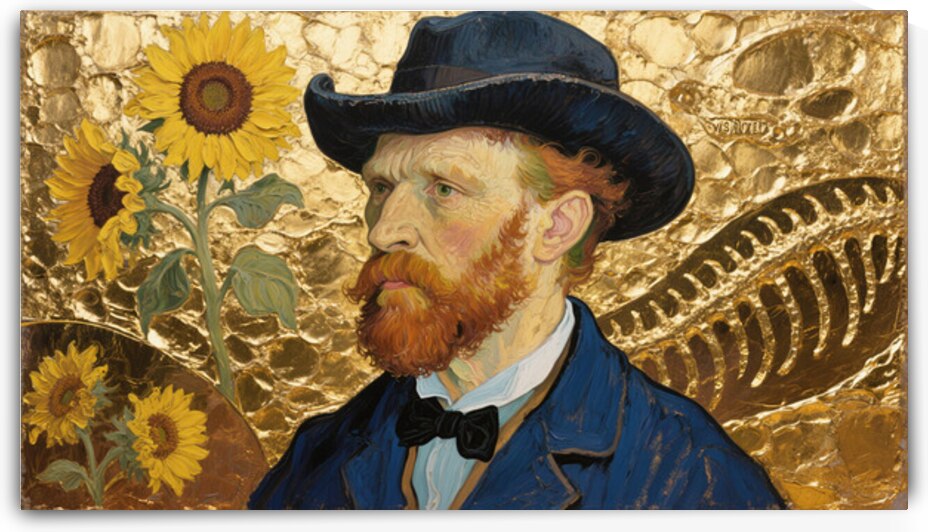 Vincent Van Gogh paleontology Style Sunflowers Gold Bronze Foil Impasto Painting Thick Textured Art by Sumer Paintings