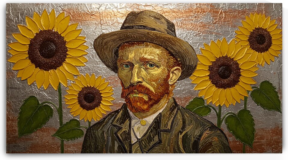 Vincent Van Gogh Sunflowers Gold Bronze Foil Impasto Painting Thick Textured Art by Sumer Paintings