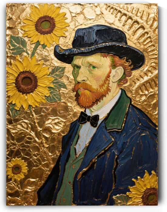 Vincent Van Gogh Sunflowers Gold Bronze Foil Impasto Painting Thick Textured Art by Sumer Paintings