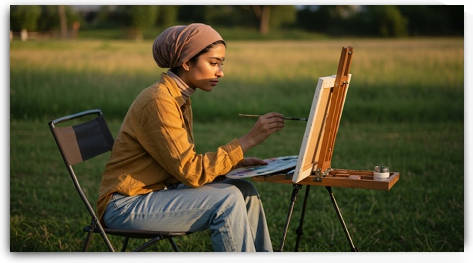 woman painting field canvas art by J M