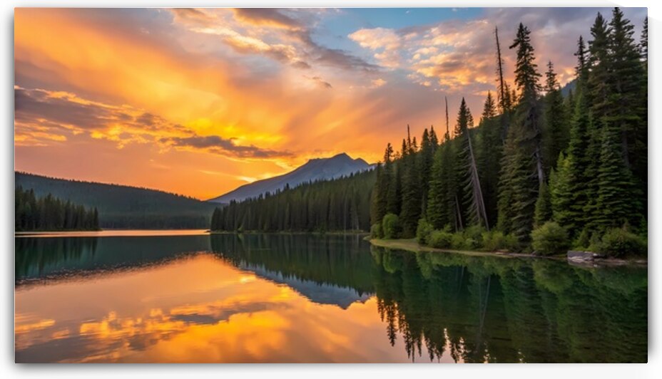 Sunset Serenity Over a Mountain Lake by DesignTech
