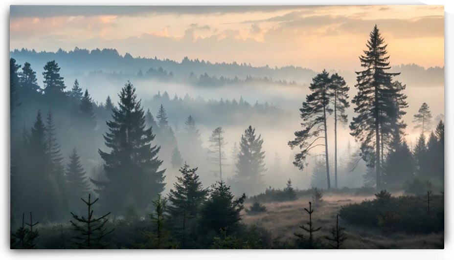 Morning Mist Over Pine Forest Hills by DesignTech