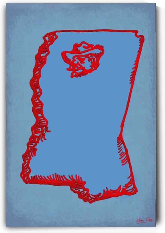 1980s Mississippi State Map with Colonel Reb by Leo Emerson by Row One Brand