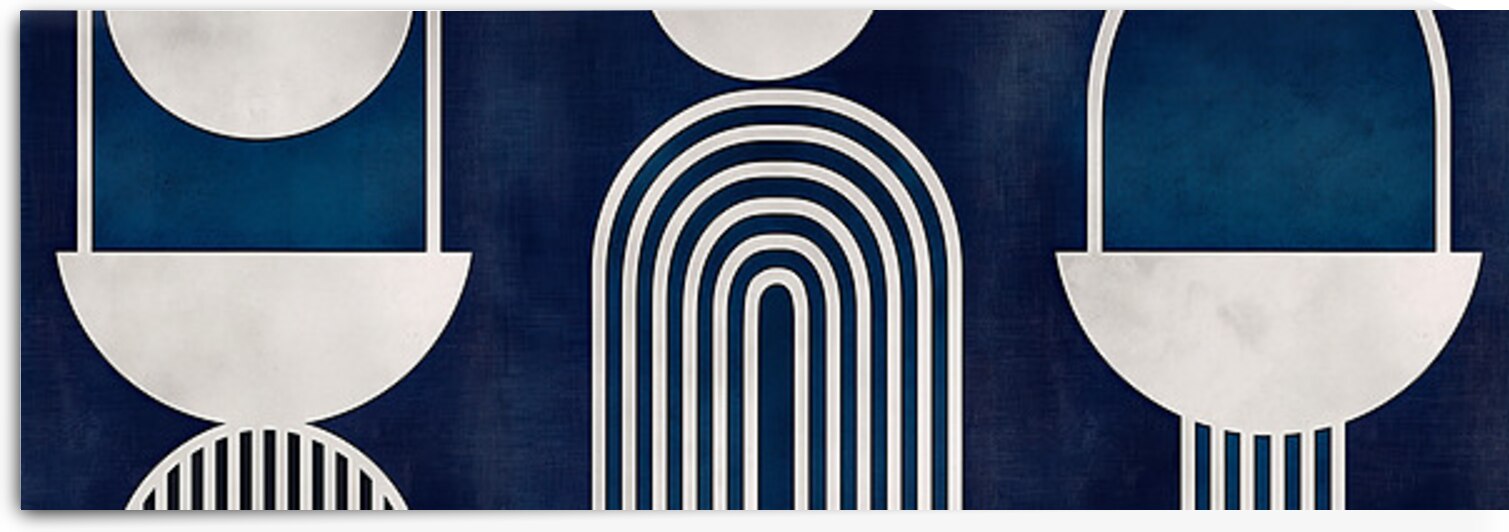  Navy Blue Art Deco Geometric Painting Print by New York Art Studio