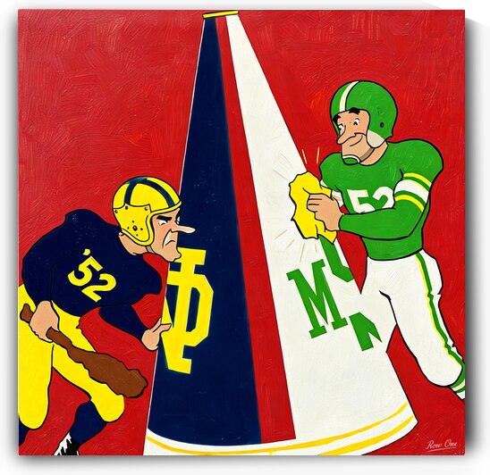 1952 Notre Dame vs. Michigan State Cartoon Art by Row One Brand
