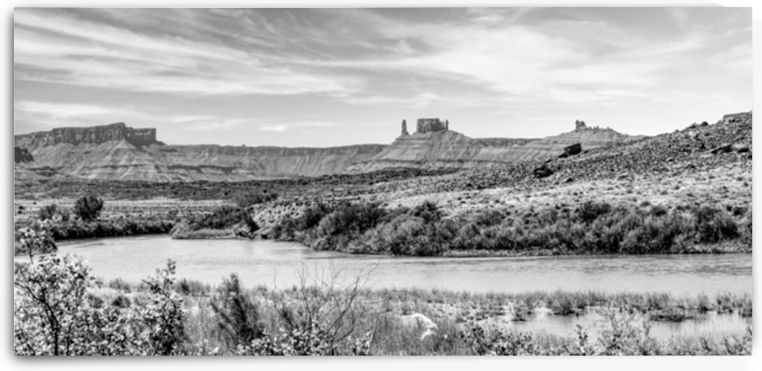 Colorado River In Utah Desert Pano Grayscale by Jennifer White