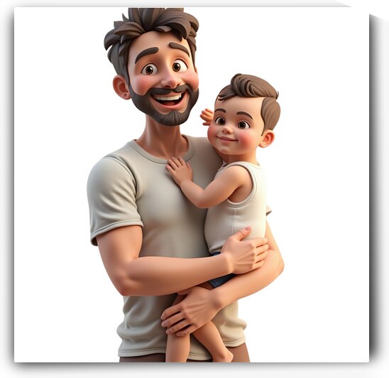 A Father Happily Holding His Son by J M