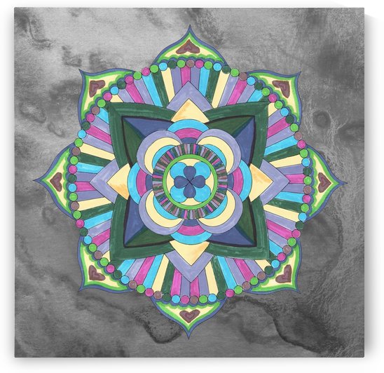 Hand Painted Mandala Watercolor Meditation On Gray by Irina Sztukowski