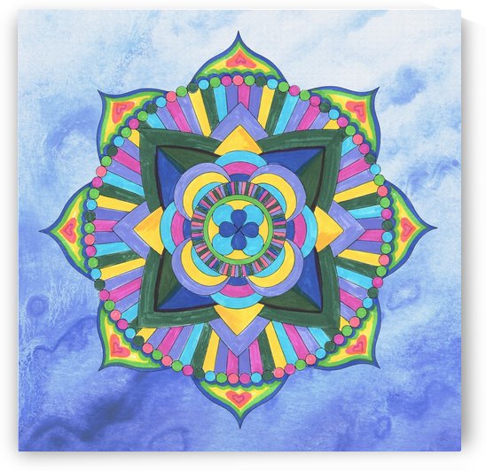 Hand Painted Mandala Watercolor Meditation on Blue by Irina Sztukowski