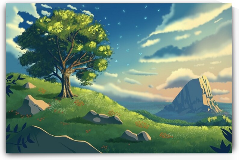 Whispers of Nature: Tranquil Landscape Canvas by sarah illustrator