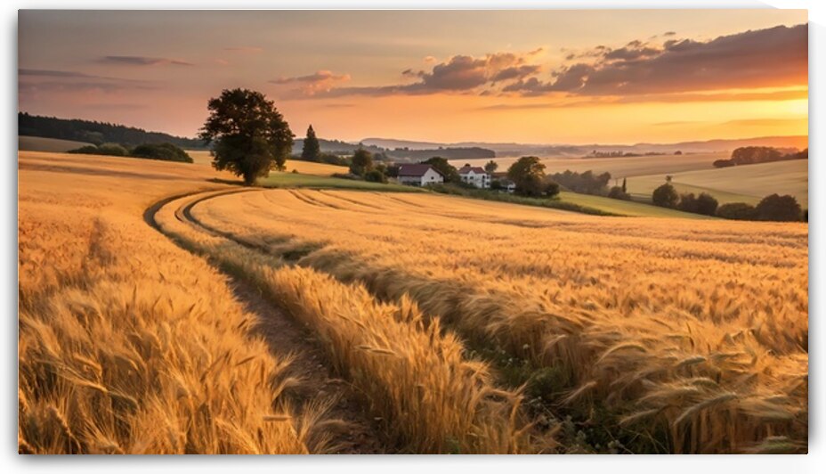 Golden Tranquility – Wheat Fields at Sunset by DesignTech