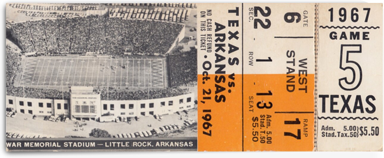 1967 Texas Longhorns at Arkansas Razorbacks by Row One Brand