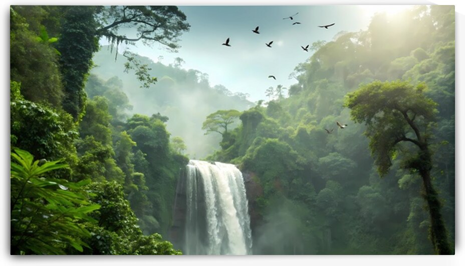Majestic Tropical Waterfall in Lush Green Jungle. by DesignTech