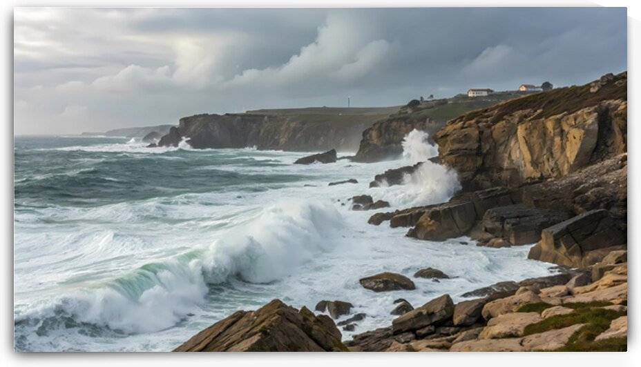 Wild Waves Crashing Against Rugged Rocky Coastlin by DesignTech