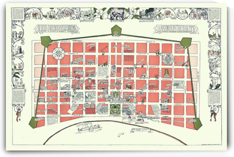 Pictorial Map of the New Orleans French Quarter Neighborhood by History In Your Home