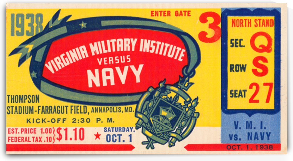 1938 VMI Keydets at Navy Midshipmen by Row One Brand