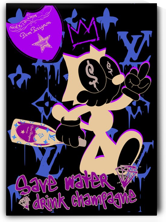 Save Water Drink Champagne – Urban Pop Art Cat Print by Daveschloffiart