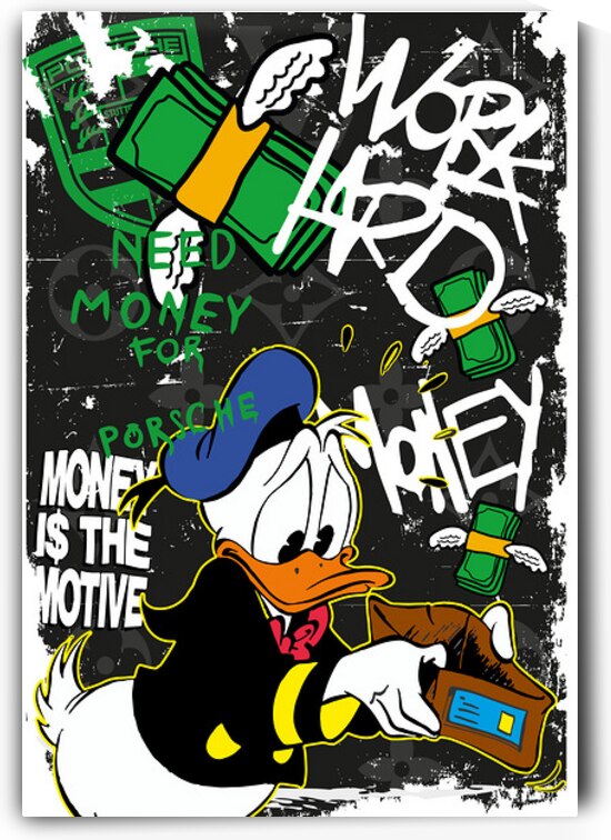 Need Money for Porsche – Urban Donald Duck Street Art by Daveschloffiart