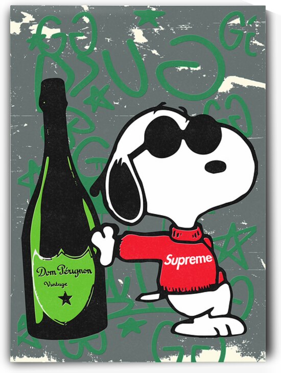 Snoopy Cool – Supreme & Champagne Pop Art Print by Daveschloffiart