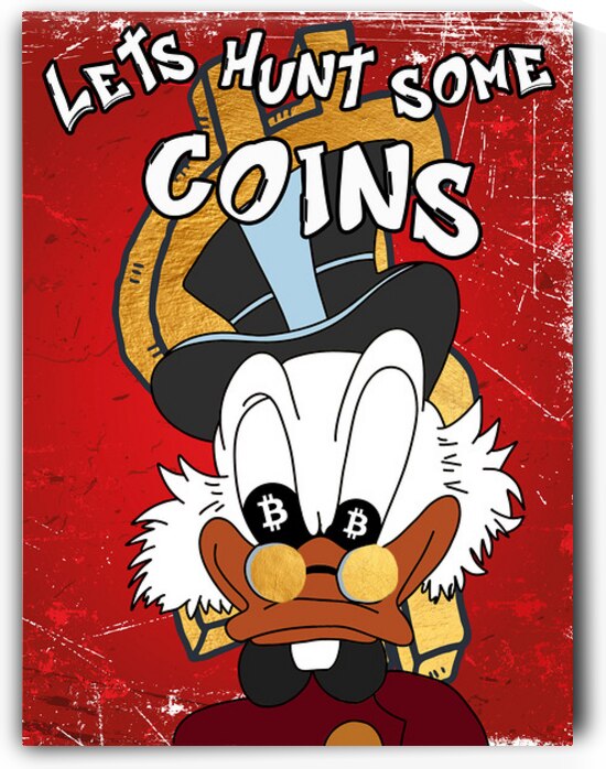 Let’s Hunt Some Coins – Bitcoin Pop Art Poster by Daveschloffiart