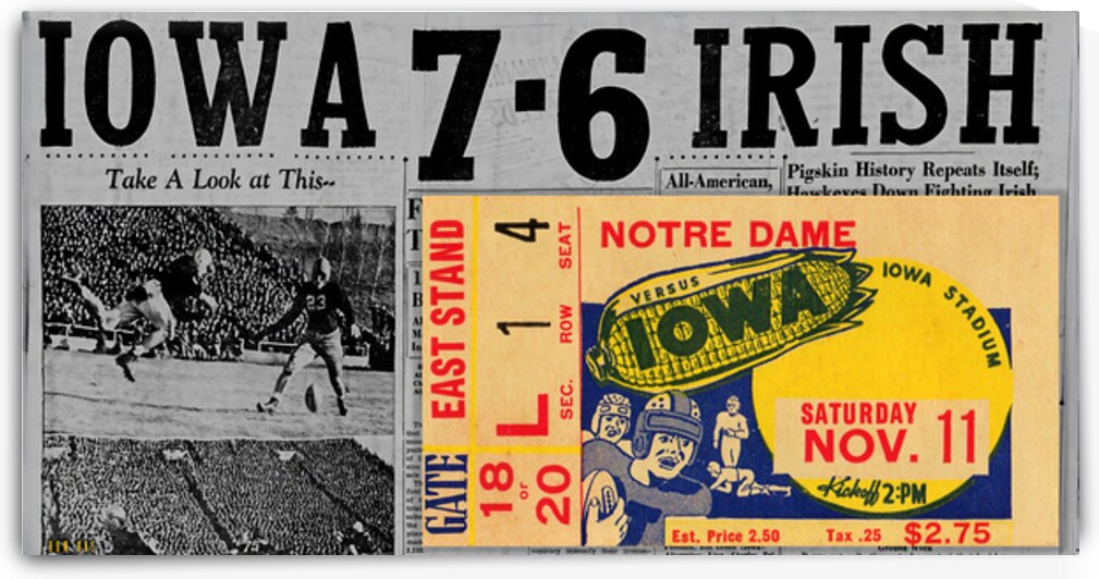 1939 Iowa Hawkeyes Football Ticket Newspaper Art by Row One Brand