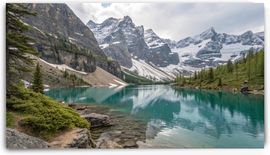 Tranquil Alpine Lake – Serenity Beneath Snow Ca by DesignTech