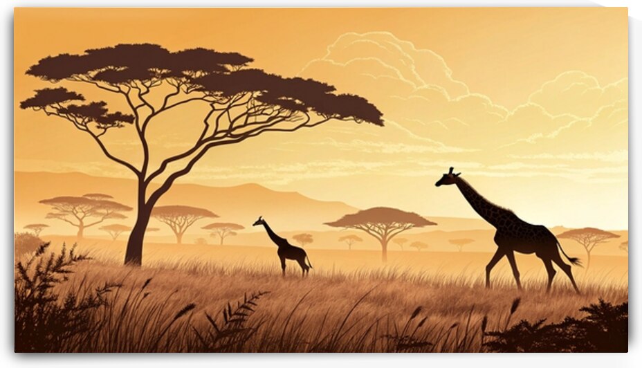Golden African Savannah at Sunset – Giraffe Sil by DesignTech