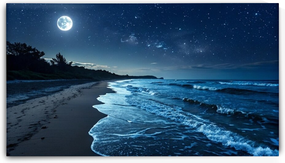 Moonlit Serenity – Ocean Waves Beneath a Starry by DesignTech
