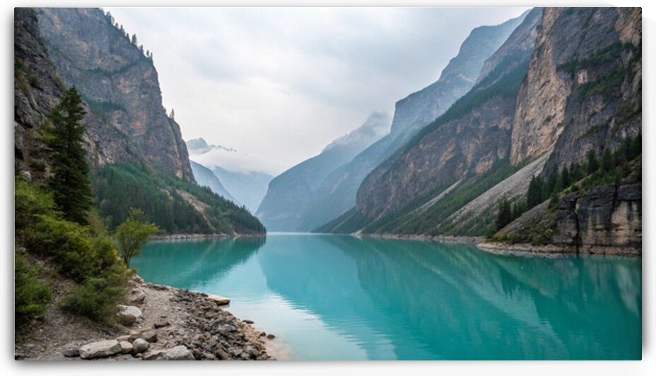 Calm Lake Between Majestic Mountains by DesignTech